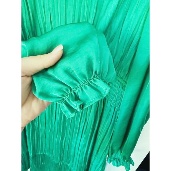 Estelle Emerald Green Shirred Long Sleeve Satin Pleated Dress 2X Holiday Event - Picture 10 of 10
